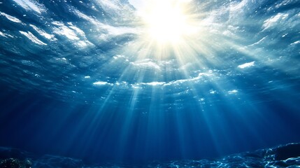 Poster - Stunning sunlight rays breaking through the surface of the ocean creating a magical underwater scene : Generative AI