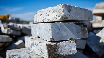 Aufkleber - Piled stones against a bright blue sky showcasing the raw beauty of natural materials in construction : Generative AI