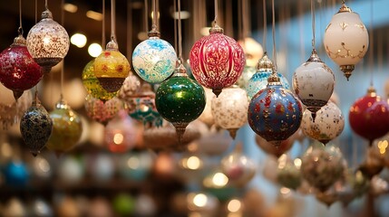Poster - Colorful Ornamental Christmas Balls Hanging Beautifully for Festive Celebrations : Generative AI