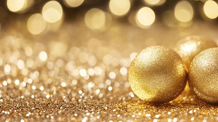 Poster - A sparkling display of golden decorative balls against a dreamy bokeh background creating a festive atmosphere : Generative AI