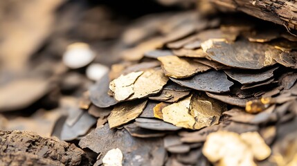 Leinwandbilder - CloseUp of Golden Leaf Accents on Textured Surface with Natural Background : Generative AI