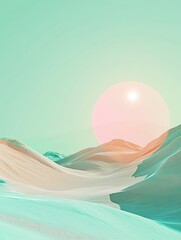 Canvas Print - Pastel-colored desert landscape with a large, glowing sun.