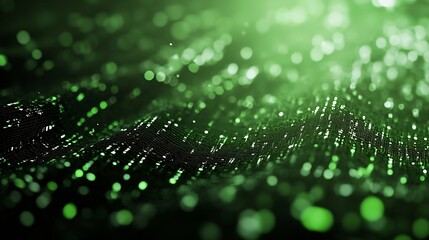 Aufkleber - Abstract green digital background with glowing dots and flowing data patterns : Generative AI