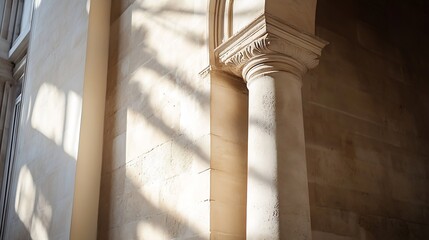 Poster - Architectural details of a sunlit stone column showcasing classical design and shadow play : Generative AI