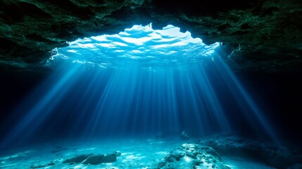 Poster - Stunning Underwater Scene with Sunlight Streaming through the Ocean Surface : Generative AI