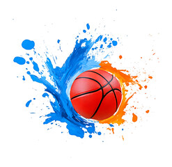 Basketball with blue and orange water splash