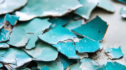 Poster - Close up of beautifully distressed turquoise paint chips creating a unique textured background : Generative AI