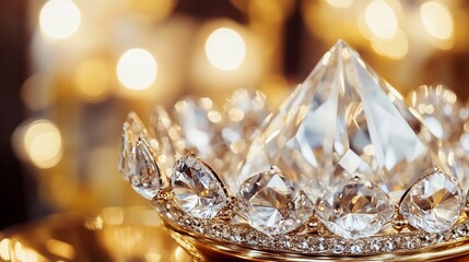 Aufkleber - Stunning collection of sparkling diamonds arranged elegantly on a golden dish with soft lighting : Generative AI