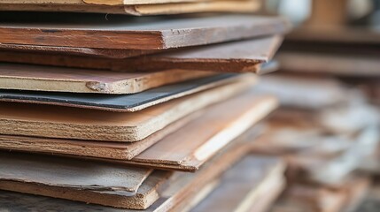 Aufkleber - Stacked wooden planks displayed in an organized manner highlighting craftsmanship and texture : Generative AI