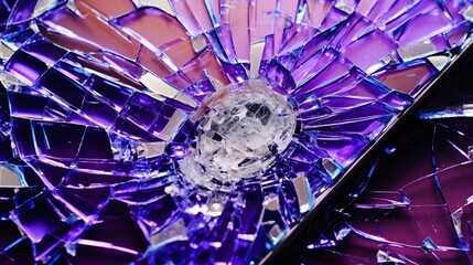 Closeup macro photograph of a damaged smartphone screen with intricate web like cracks and fractures radiating from a single impact point on the glass surface  The abstract