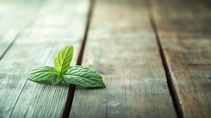 Poster - Fresh mint leaves resting on wooden table with beautiful natural light : Generative AI