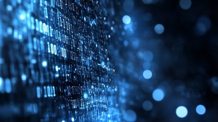Wall Mural - high definition abstract background with binary code and digital particles glowing in blue : generat