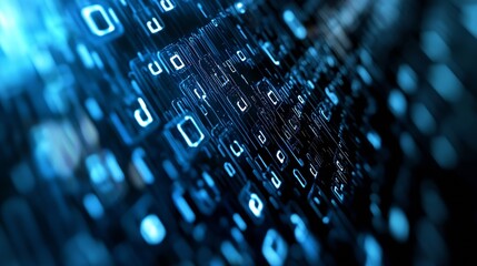Fototapete - Abstract futuristic technology background featuring digital binary code flowing in blue colors : Generative AI