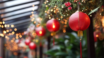 Poster - Colorful traditional Chinese lanterns beautifully illuminated in a festive setting creating a joyous atmosphere : Generative AI