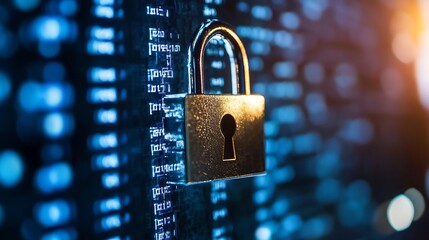 Leinwandbilder - CloseUp Image of a Secure Padlock Symbolizing Data Protection on a Digital Background : Generative AI