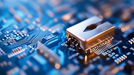 Leinwandbilder - Closeup view of intricate circuit board technology with electronic components and glowing lights : Generative AI