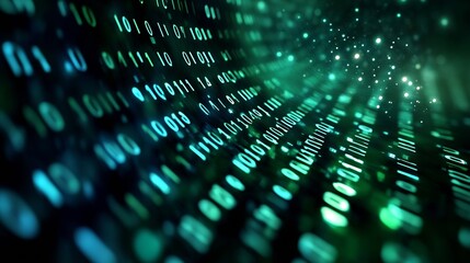 dynamic representation of digital binary code flowing in shades of green depicting information techn