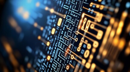 Fototapete - Abstract technological background with glowing circuit board patterns and lines : Generative AI
