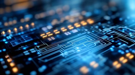 Fototapete - Detailed closeup of a modern circuit board showcasing intricate electronic components and connections : Generative AI