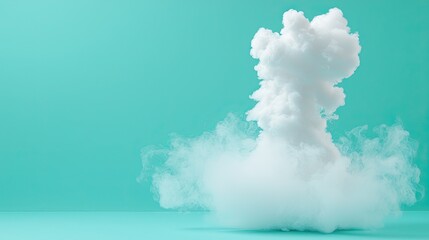 Wall Mural - Spray cloud subtle, White Cloud on Teal Background Creating a Soft and Dreamy Aesthetic for Creative Projects