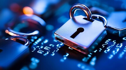 Fototapete - Close up view of padlocks on a digital background symbolizing cybersecurity and data protection : Generative AI