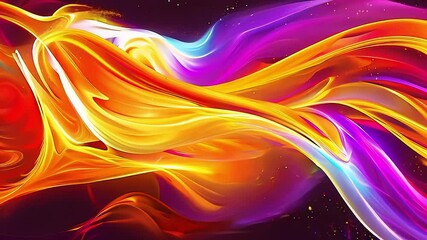 Wall Mural - vibrant orange and purple smoke waves swirling dynamically, blending smoothly across dark background
