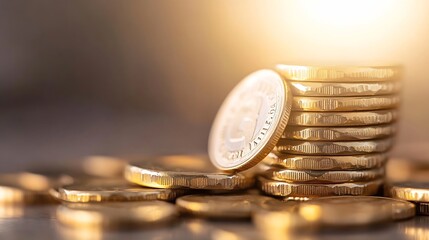 Poster - Stack of shiny gold coins representing the increasing value of cryptocurrency investment and digital finance : Generative AI