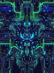 Fototapete - Abstract digital art of glowing circuit board.