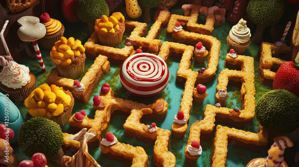 Labyrinth maze game cartoon fast food and desserts personages. Kids ...