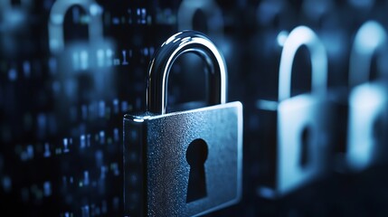 Fototapete - High security locks against a digital background illustrating data protection and cybersecurity concepts : Generative AI
