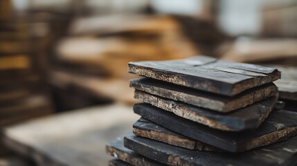Aufkleber - Stacked wooden planks in a rustic warehouse space showcasing different textures and natural finishes : Generative AI