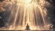 © CybStars - A serene scene depicting a person meditating under radiant light beams in a tranquil natural setting, evoking peace and reflection.