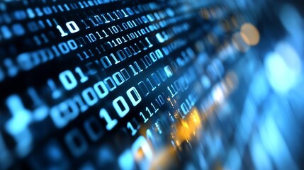 closeup of digital binary code flowing with light effects creating a sense of data movement : genera