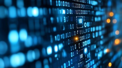 Leinwandbilder - Digital data represented by glowing binary code with futuristic neural network connections for technology : Generative AI