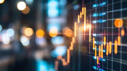 Fototapete - Detailed financial trading chart showing stock market trends with vibrant colors and blurred lights : Generative AI