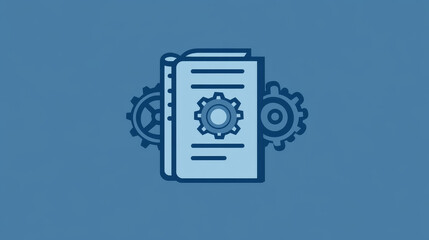 Hardware or software user manual color thin line icon. Digital technology hardware repair, computer system develop or network software support outline vector pictogram with manual book and cogwheel