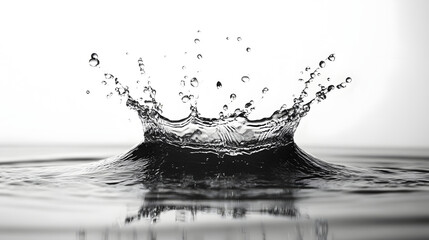 Fototapete - A captivating image showcasing the dynamic and serene beauty of water droplets splashing and creating abstract patterns on a still transparent surface