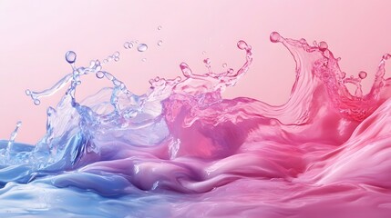 Fototapete - Mesmerizing Liquid Waves of Vibrant Pink and Blue Splash against a Digital Backdrop  This abstract and image showcases the dynamic flow and energy of colorful liquid in motion