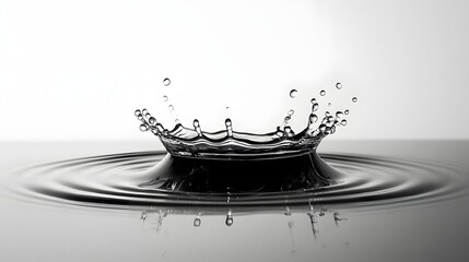 Fototapete - Mesmerizing minimalist composition showcasing the dynamic beauty of a single water droplet splash in a striking black and white monochromatic palette