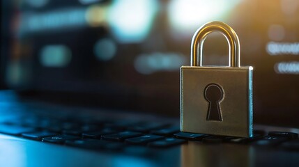 Leinwandbilder - A Security Padlock Sitting Securely on a Keyboard Highlighting Digital Protection Themes : Generative AI