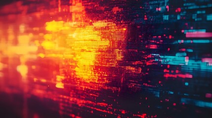 Leinwandbilder - Vibrant Futuristic Digital Backdrop with Glowing Neon Grid Patterns and Luminous Data Visualization  Abstract technological composition with dynamic energy fields electric pulses