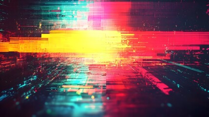 Poster - Vibrant Futuristic Digital Glitch Abstract Art Background with Colorful Neon Lights and Distorted Patterns  Mesmerizing digital with dynamic electric and cyber inspired visuals
