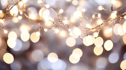 Fototapete - Beautiful bokeh effect created by glowing fairy lights in a festive atmosphere : Generative AI