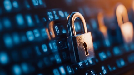 Fototapete - Closeup of a computer keyboard showing locked padlocks symbolizing cybersecurity and data protection : Generative AI