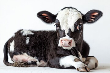 Poster - A black and white cow resting on the ground, often used for farm or animal-themed designs