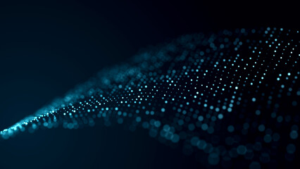 Wall Mural - abstract bright wave of glowing particles. the flow of musical sounds. big data visualization. 3d re