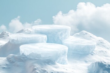 Wall Mural - A group of ice blocks sitting on top of a snow-covered hill