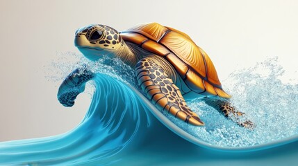 cute cartoon symbol of a turtle riding a wave. sport emblem with an animal in it. Generative AI