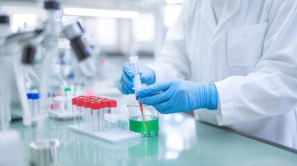 Aufkleber - Scientist Conducting Research with Pipette in Laboratory Setting with Test Tubes and Colorful Solutions : Generative AI