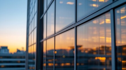 Canvas Print - Modern Office Building Reflecting the Beautiful Colors of Sunset on Glass Windows : Generative AI